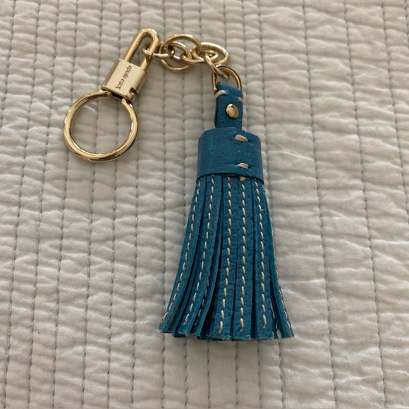 Kate Spade Handbag Tassel Keychain  Hang Tag Leather Aqua Blue Gold Chain - Picture 1 of 5